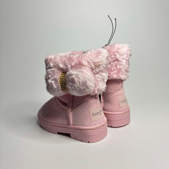bebe Toddler Pull On Winter Boots w/ Faux Fur Cuff and Rhinestone Bow - Picture 2 of 8